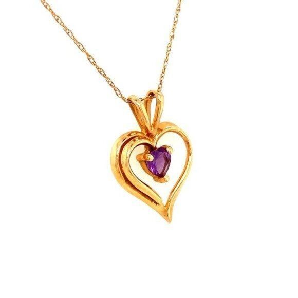 SOLD 14k Amethyst Heart Pendant Necklace - Picture 7 of 11